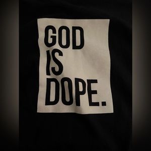 👑God Is Dope!! Black 2X Tshirt Neckline Enhanced to Expose Shoulders!👑